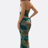 Green & White Leopard Print Mesh Maxi Dress