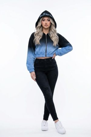 Black & Blue Cropped Zip Hoodie