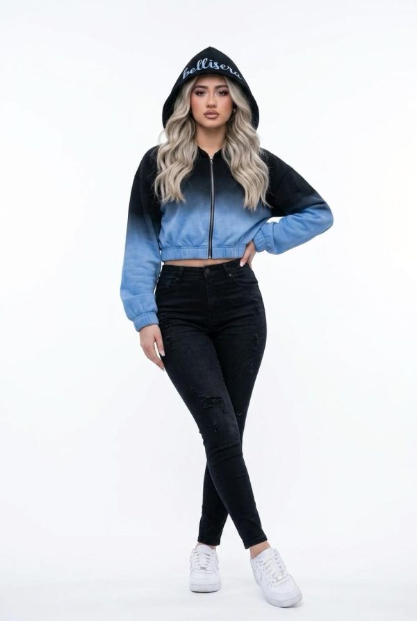 Black & Blue Cropped Zip Hoodie